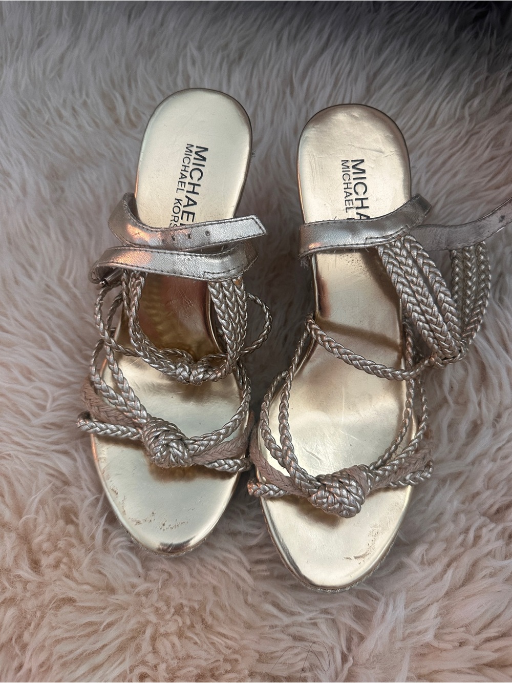 Michael Kors Metallic Gold Braided Knot Slide Sandals